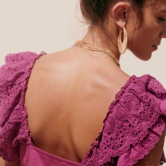 Sezane Lexy Blouse Size 38 French US 6 Square Neck Lace Frill Organic Cotton Top - Picture 5 of 15